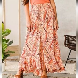 Willow + Root Button Split Front Boho Patchwork Semi Sheer Beach Maxi Skirt XS
